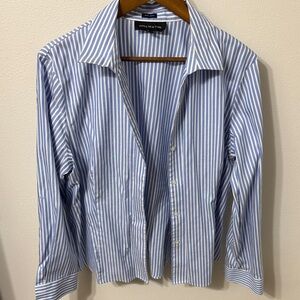 Jones New York Light Blue & White Striped Dress Shirt Women’s Size XL Non Iron